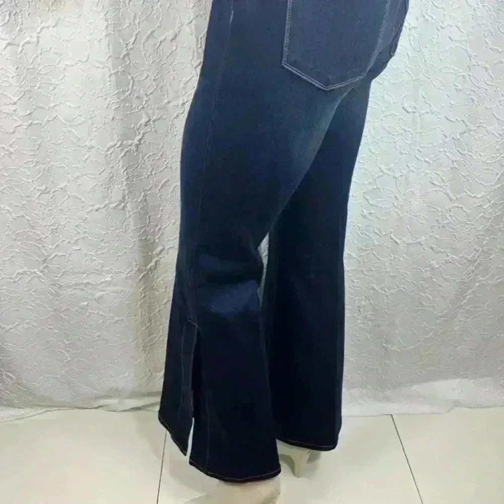 Soft Surrounding Side Slit Flare Denim Leggings Dark Wash S